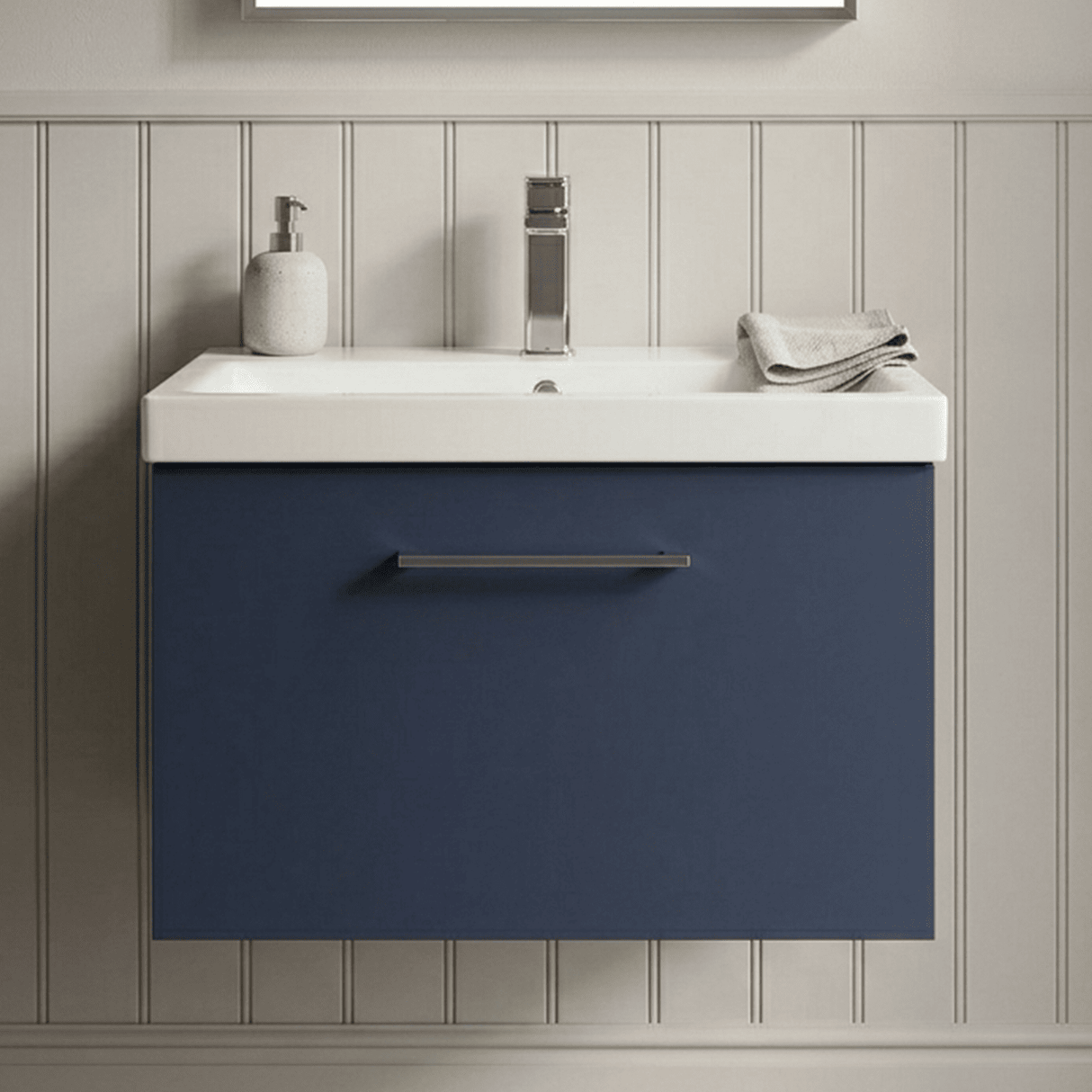 [BFLE2922A] Bramshall Contemporary 2 Door Wall Hung Vanity Basin Unit with Mid-Edge Basin, Choice of Size and Colour - Silo