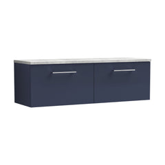 [BFLE2922LBG2] Balterley Level 1200mm Wall Hung 2 Drawer Vanity Unit & Laminate Worktop Spacious Contemporary Bathroom Storage - Midnight Blue - Cutout