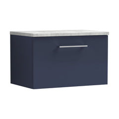[BFLE2922LBG] Balterley Level 600mm Wall Hung 1 Drawer Vanity Unit & Laminate Worktop for Compact Contemporary Bathroom Storage - Midnight Blue - Cutout