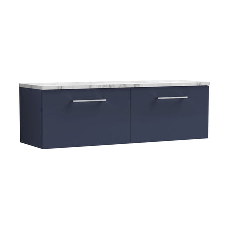 [BFLE2922LCM2] Bramshall Contemporary 2 Drawer Wall Hung Vanity Unit with Carrera Marble Laminate Worktop, 1200mm, Choice of Colour - Cutout