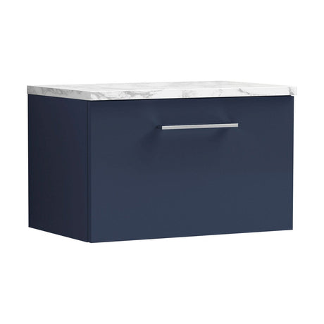 [BFLE2922LCM] Bramshall Contemporary 1 Drawer Wall Hung Vanity Unit with Carrera Marble Laminate Worktop, Choice of Size and Colour - Cutout