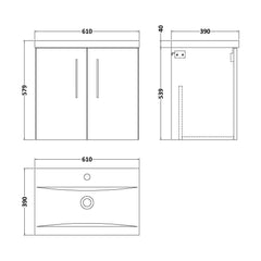 [BFLE2923A] Bramshall Contemporary 2 Door Wall Hung Vanity Basin Unit, Choice of Size, Colour and Basin - Technical Drawing