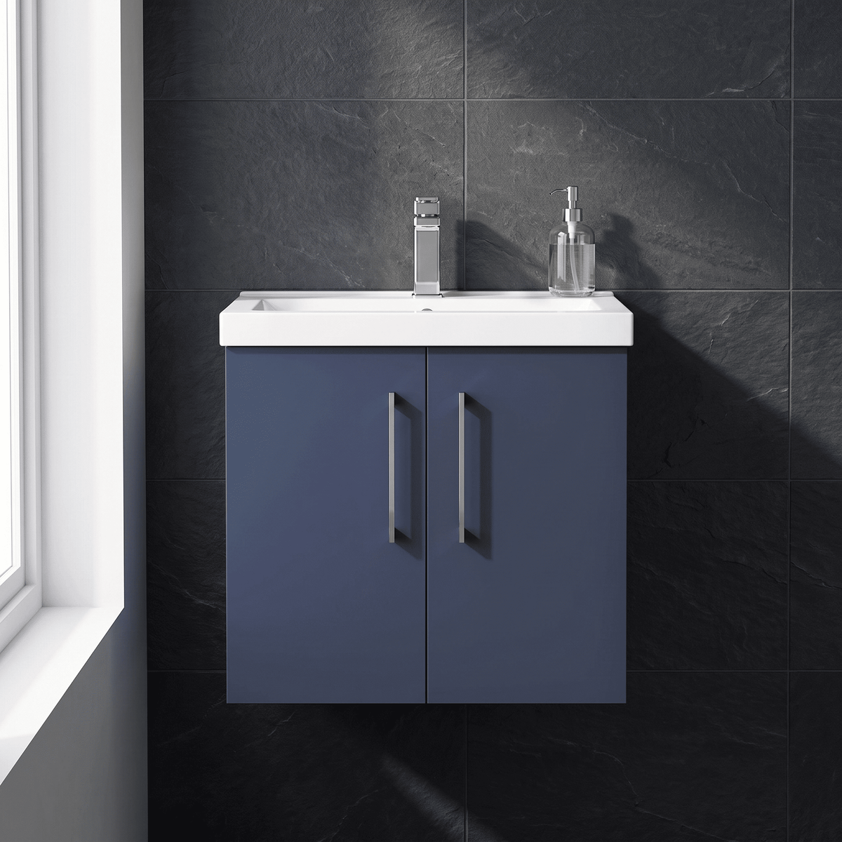 [BFLE2923A] Bramshall Contemporary 2 Door Wall Hung Vanity Basin Unit, Choice of Size, Colour and Basin - Studio Shot