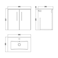 [BFLE2923B] Bramshall Contemporary 2 Door Wall Hung Vanity Basin Unit, Choice of Size, Colour and Basin - Technical Drawing
