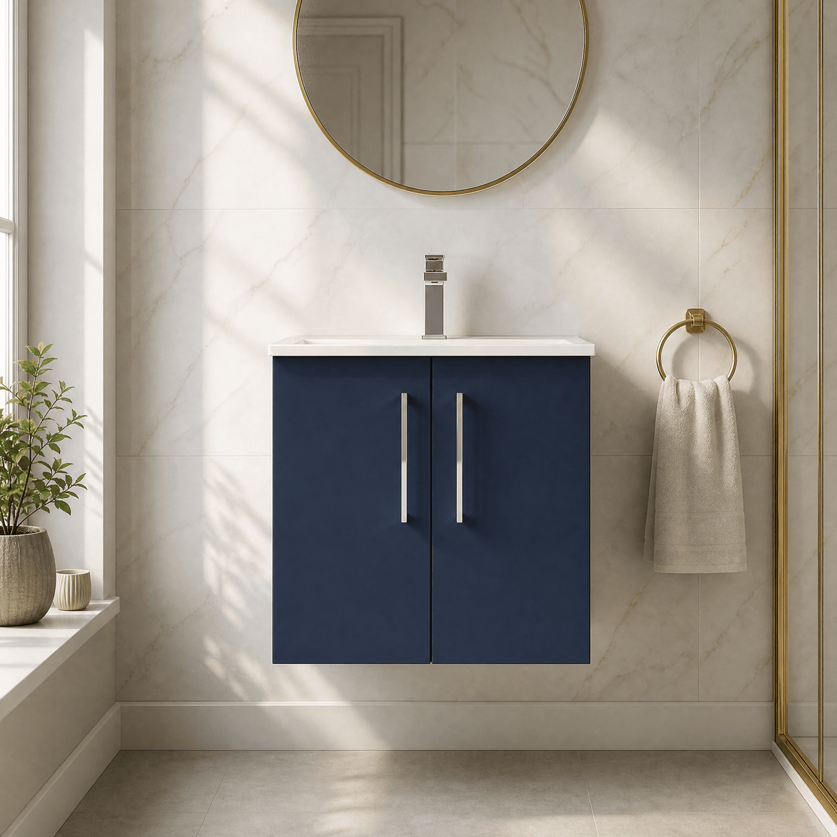 [BFLE2923B] Bramshall Contemporary 2 Door Wall Hung Vanity Basin Unit, Choice of Size, Colour and Basin - Studio Shot