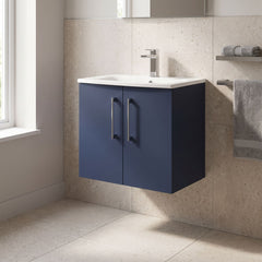 [BFLE2923G] Balterley  Modern Bathroom Wall Hung 2-Door Vanity & Basin, Midnight Blue, 600mm - Lifestyle 1
