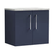 [BFLE2923LBG] Balterley Level 600mm Wall Hung 2 Door Vanity Unit with Laminate Worktop for Compact Contemporary Bathroom Storage - Midnight Blue - Cutout