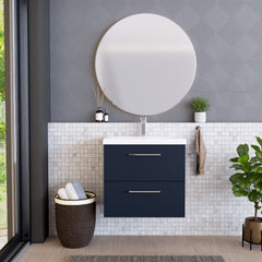 [BFLE2924A] Balterley Contemporary Bathroom Wall Hung 2 Soft-Close Drawer Vanity Unit & Mid-Edge Ceramic Basin, Midnight Blue, 600 mm - Lifestyle 1