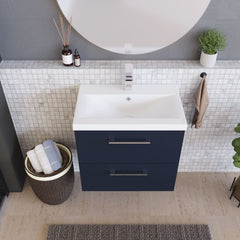 [BFLE2924A] Balterley Contemporary Bathroom Wall Hung 2 Soft-Close Drawer Vanity Unit & Mid-Edge Ceramic Basin, Midnight Blue, 600 mm - Lifestyle 2