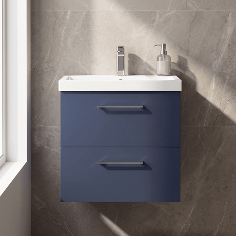 [BFLE2924A] Balterley Contemporary Bathroom Wall Hung 2 Soft-Close Drawer Vanity Unit & Mid-Edge Ceramic Basin, Midnight Blue, 600 mm - Silo