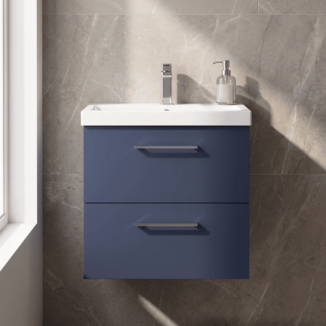 [BFLE2924A] Balterley Contemporary Bathroom Wall Hung 2 Soft-Close Drawer Vanity Unit & Mid-Edge Ceramic Basin, Midnight Blue, 600 mm - Silo