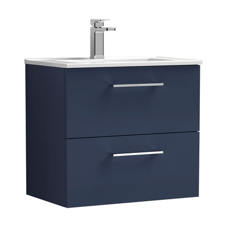 [BFLE2924B] Balterley Level Contemporary Bathroom 2 Soft Close Drawer & Minimalist Wall Hung Vanity Unit Basin, Midnight Blue, 600mm - Cutout