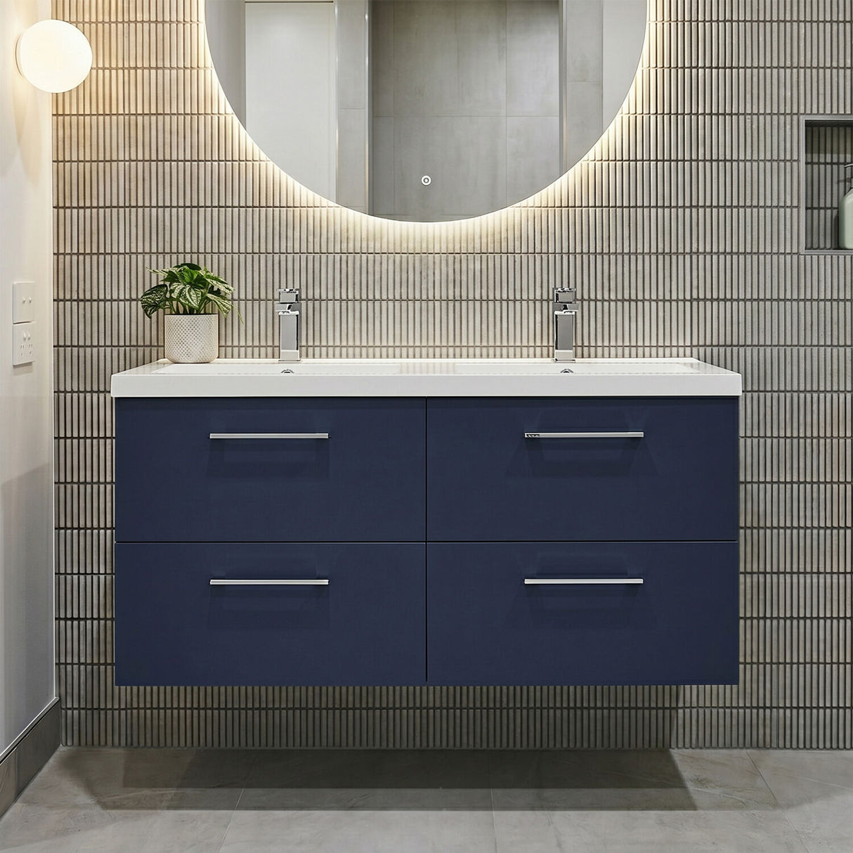[BFLE2924C2] Balterley Level 1200mm Wall Hung 4-Drawer Vanity Unit with Double Basin for Modern Bathroom Storage - Gloss White - Silo