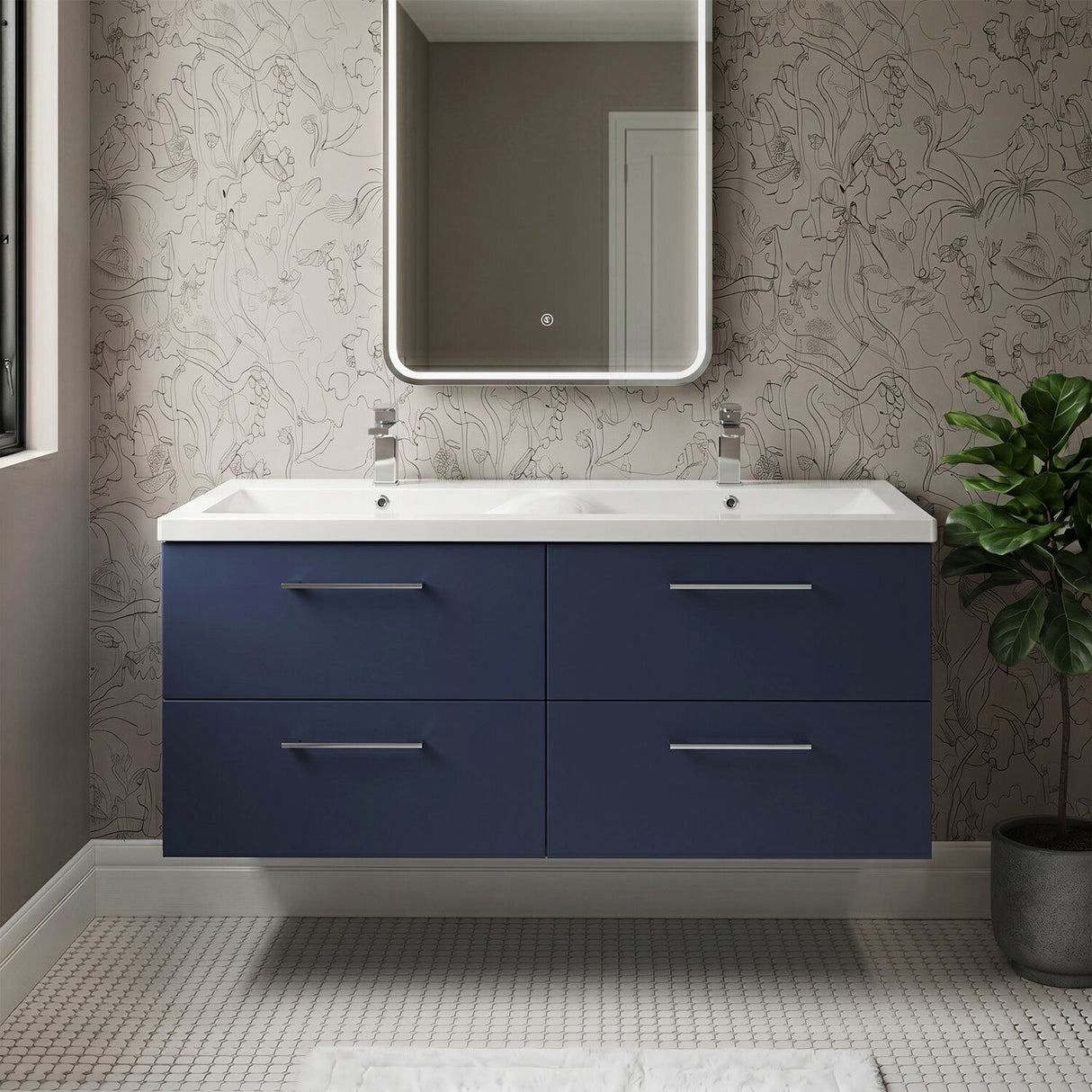 [BFLE2924F2] Balterley Level 1200mm Wall Hung 4-Drawer Vanity Unit with Double Basin for Modern Bathroom Storage - Gloss White - Silo