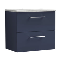 [BFLE2924LBG] Balterley Level 600mm Wall Hung 2 Drawer Vanity Unit with Laminate Worktop for Stylish Compact Bathroom Storage - Midnight Blue - Cutout