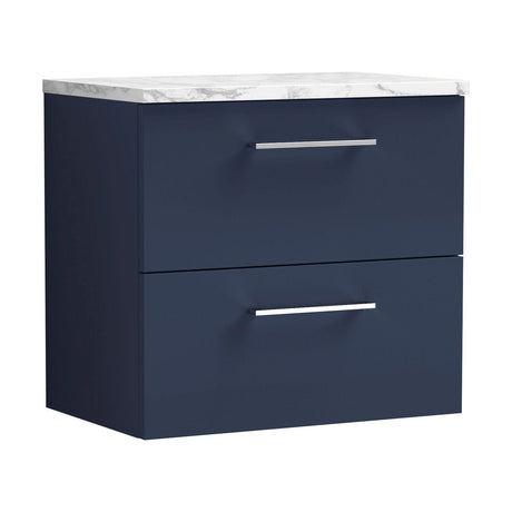 [BFLE2924LCM] Bramshall Contemporary 2 Drawer Wall Hung Vanity Unit with Carrera Marble Laminate Worktop, Choice of Size and Colour - Cutout