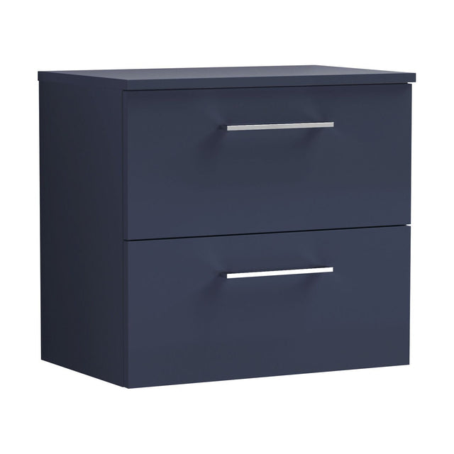 [BFLE2924W] Balterley Level Modern Bathroom 600mm Wall Hung 2 Soft Close Drawer Vanity Unit with Worktop, 558 x 605 x 390mm, Midnight Blue - Cutout