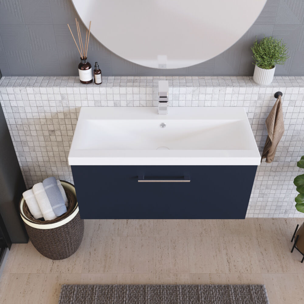 [BFLE2925A] Bramshall Wall Hung 1 Drawer Vanity Unit with Mid-Edge Ceramic Basin 800mm - Lifestyle 2