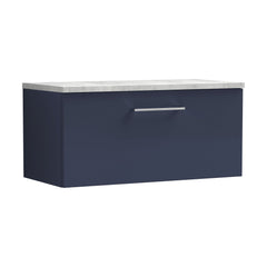 [BFLE2925LBG] Balterley Level 800mm Wall Hung Single Drawer Vanity Unit & Laminate Worktop for Stylish Modern Bathroom Storage - Midnight Blue - Cutout