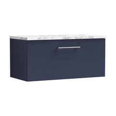 [BFLE2925LCM] Balterley Level 800mm Wall Hung 1 Drawer Vanity Unit & Laminate Worktop for Stylish Modern Bathroom Storage - Midnight Blue - Cutout