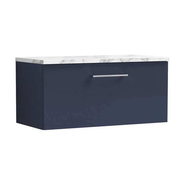 [BFLE2925LCM] Balterley Level 800mm Wall Hung 1 Drawer Vanity Unit & Laminate Worktop for Stylish Modern Bathroom Storage - Midnight Blue - Cutout