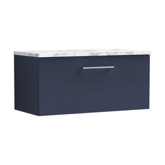 [BFLE2925LCM] Bramshall Contemporary 1 Drawer Wall Hung Vanity Unit with Carrera Marble Laminate Worktop, Choice of Size and Colour - Cutout
