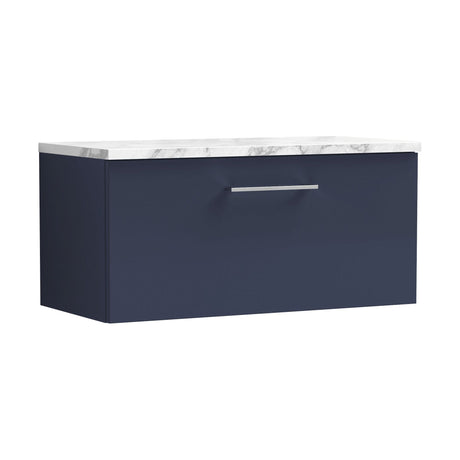 [BFLE2925LCM] Bramshall Contemporary 1 Drawer Wall Hung Vanity Unit with Carrera Marble Laminate Worktop, Choice of Size and Colour - Cutout
