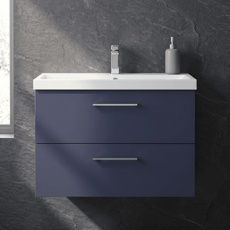 [BFLE2926A] Balterley Contemporary Bathroom Wall Hung 2 Soft-Close Drawer Vanity Unit & Mid-Edge Ceramic Basin, Midnight Blue, 800 mm - Silo