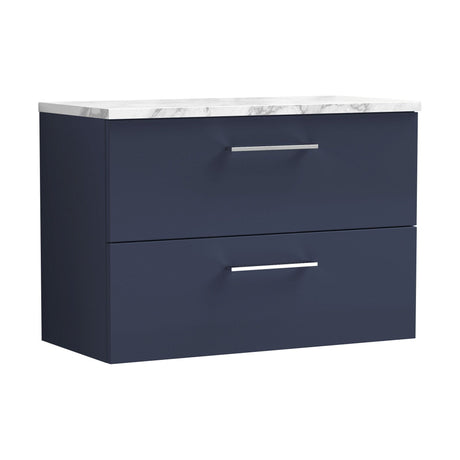 [BFLE2926LCM] Bramshall Contemporary 2 Drawer Wall Hung Vanity Unit with Carrera Marble Laminate Worktop, Choice of Size and Colour - Cutout