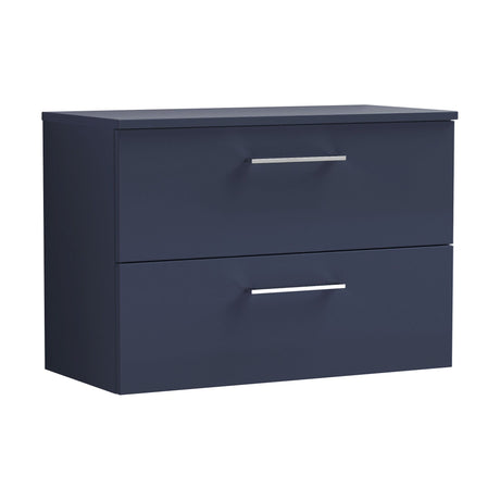[BFLE2926W] Balterley Level Modern Bathroom 800mm Wall Hung 2 Soft Close Drawer Vanity Unit with Worktop, 558 x 805 x 390mm, Midnight Blue - Cutout