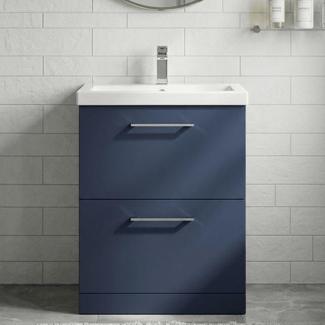 [BFLE2933A] Balterley Contemporary Bathroom Floor Standing 2 Soft-Close Drawer Vanity Unit & Mid-Edge Ceramic Basin, Midnight Blue, 600 mm - Silo