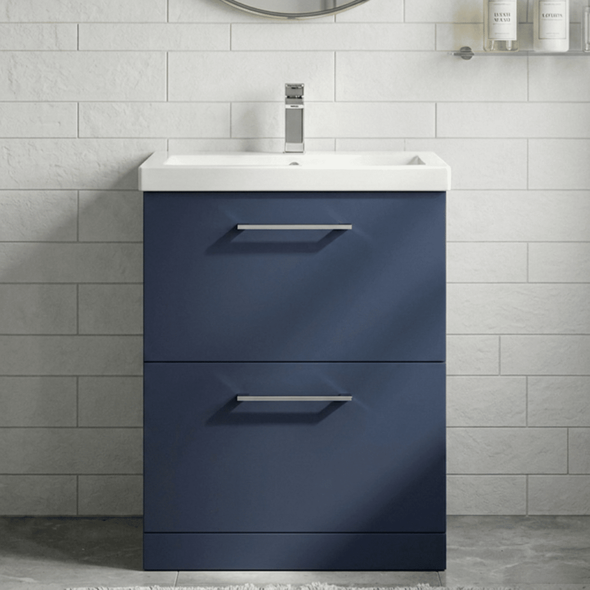 [BFLE2933A] Bramshall Contemporary 2 Drawer Floor Standing Vanity Unit, Choice of Size, Colour and Basin - Silo