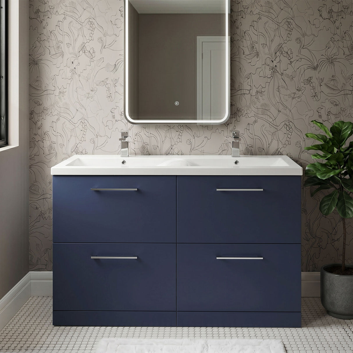 [BFLE2933F2] Balterley Level 1200mm Floor Standing 4 Drawer Vanity Unit with Double Basin, Handles & Overflow for Bathroom Storage Gloss White - Silo