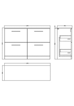 [BFLE2933W2] Bramshall Contemporary 4 Drawer Floor Standing Vanity Unit with Worktop, 1200mm, Choice of Colour - Technical Drawing