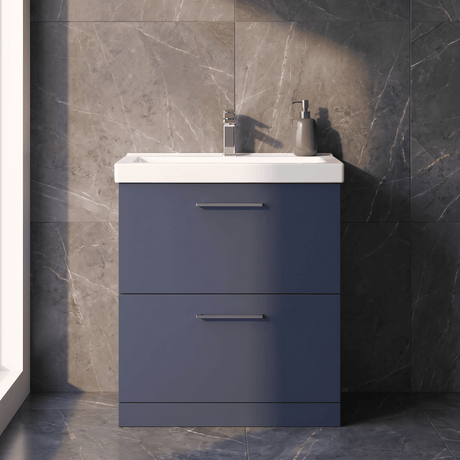 [BFLE2935A] Balterley Contemporary Bathroom Floor Standing 2 Soft-Close Drawer Vanity Unit & Mid-Edge Ceramic Basin, Midnight Blue, 800 mm - Silo