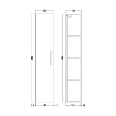 [BFLE2961] Bramshall 300mm Wall Hung 1 Door Tall Unit – Choice of Colour and Handle Finish - Technical Drawing