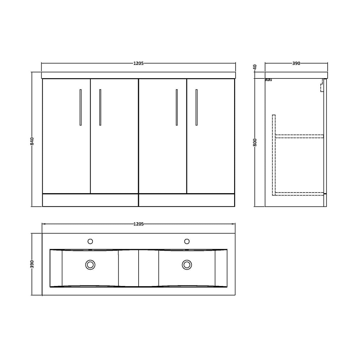 [BFLE3003F2] Bramshall Floor Standing 4 Door Vanity Basin Unit - Choice of Colour and Basin Type - Technical Drawing