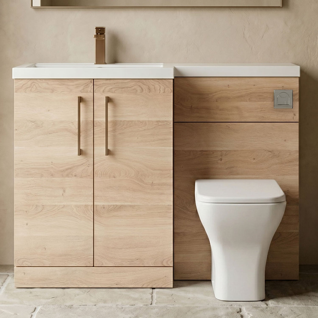 [BFLE3011LH1516] Bramshall Combination Vanity Unit with Basin & WC, Left Hand, 1100mm x 390mm - Choice of Colour and Handle Finish - Silo