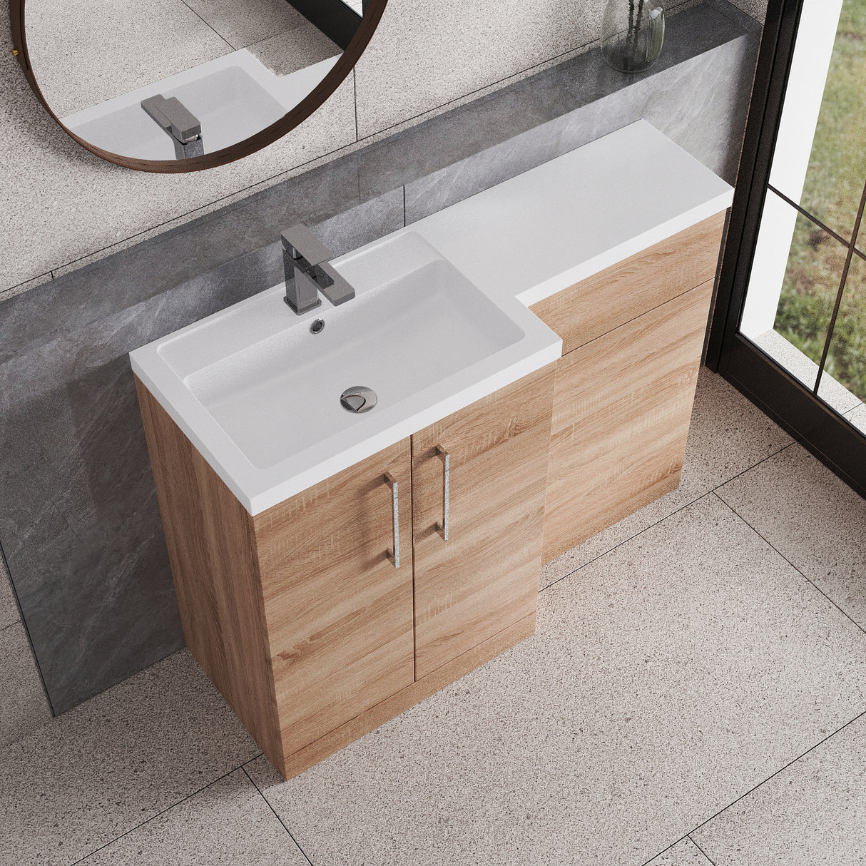 Bathroom Vanity Unit with Basin & WC Unit, Left Hand, 1100mm x 390mm - Choice of Colour