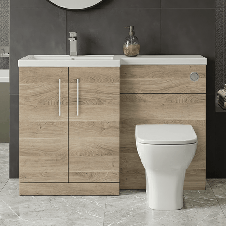 [BFLE3011L] Bramshall Combination Vanity Unit with Basin & WC, Left Hand, 1100mm x 390mm - Choice of Colour and Handle Finish - Silo