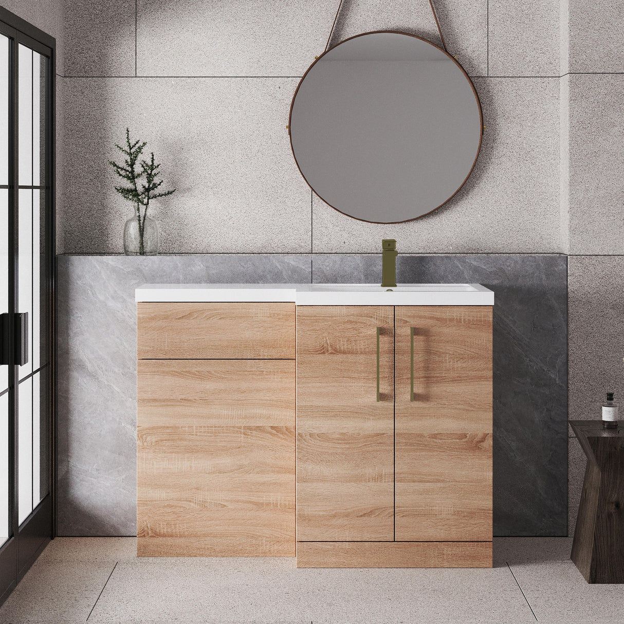 Bramshall Combination Vanity Unit with Basin & WC, Right Hand, 1100mm x 390mm - Choice of Colour and Handle Finish