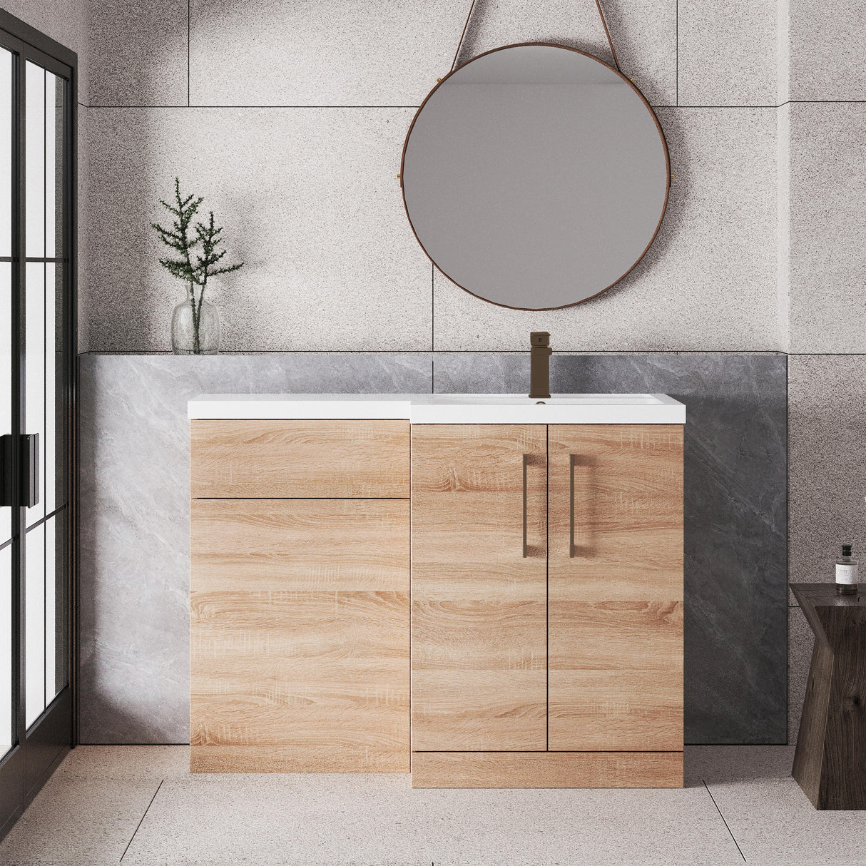 Bramshall Combination Vanity Unit with Basin & WC, Right Hand, 1100mm x 390mm - Choice of Colour and Handle Finish