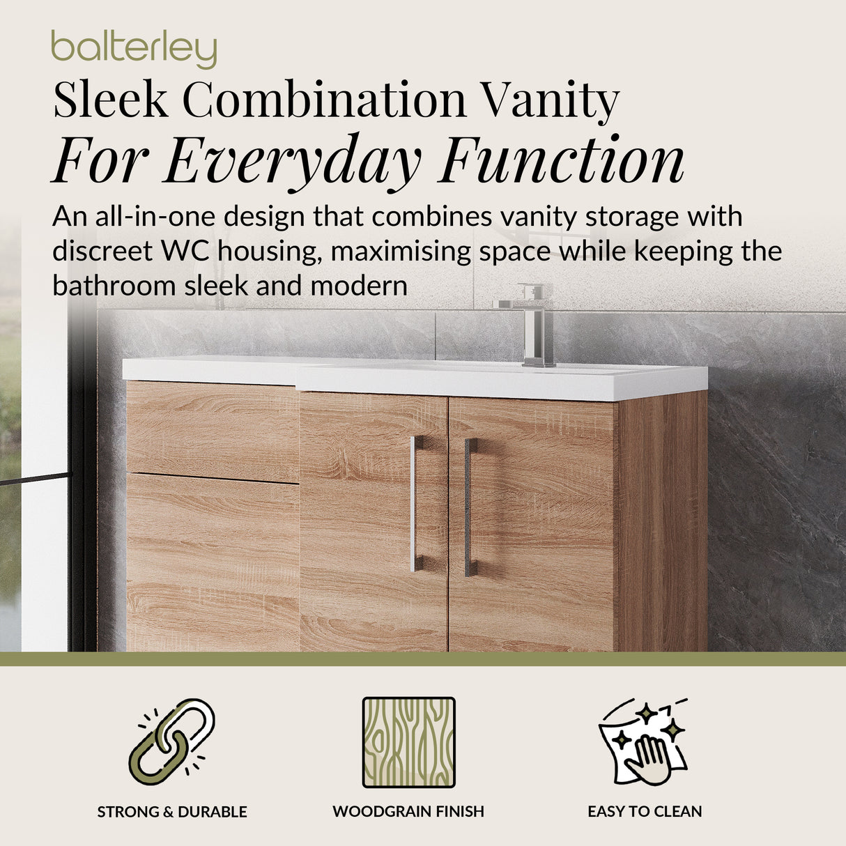 Bathroom Vanity Unit with Basin & WC, Right Hand, 1100mm x 390mm - Choice of Colour