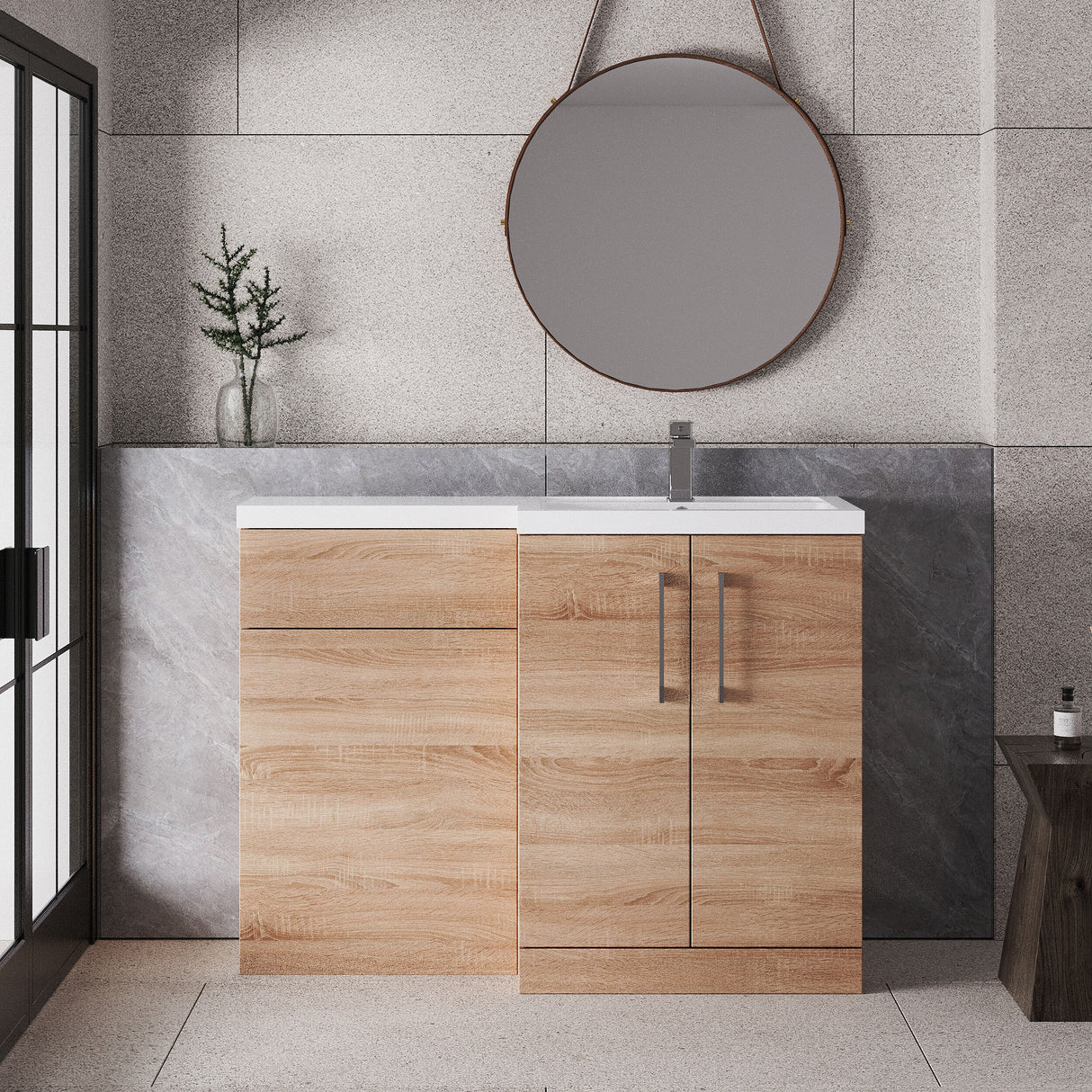 Bramshall Combination Vanity Unit with Basin & WC, Right Hand, 1100mm x 390mm - Choice of Colour and Handle Finish