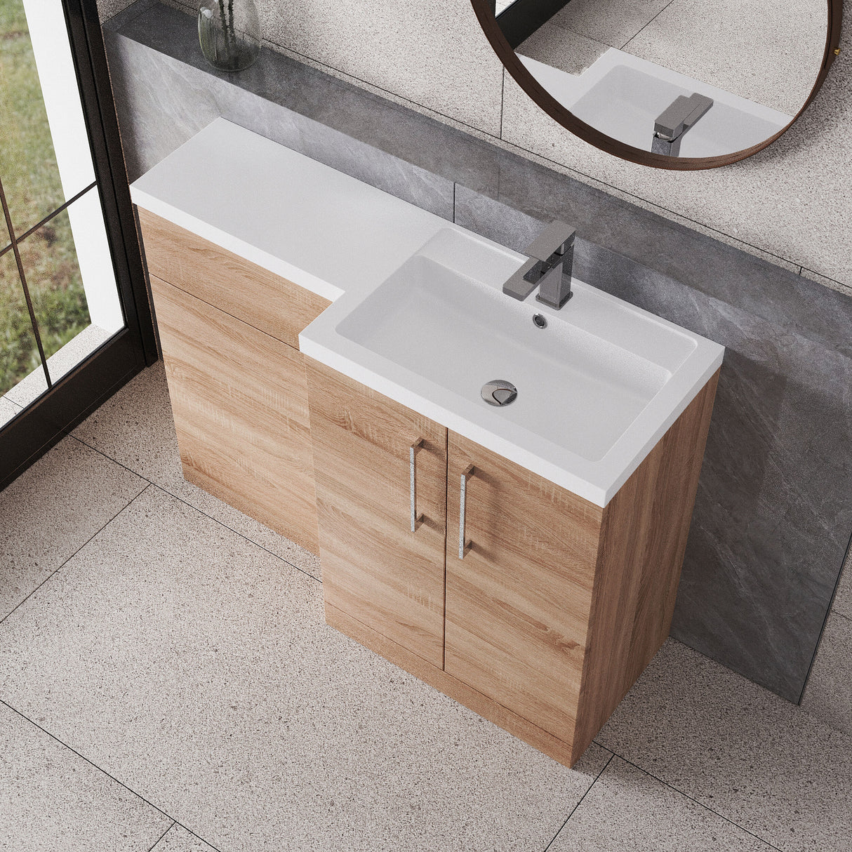 Bramshall Combination Vanity Unit with Basin & WC, Right Hand, 1100mm x 390mm - Choice of Colour and Handle Finish