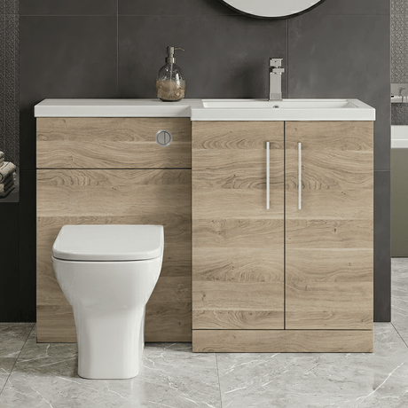 [BFLE3011R] Bramshall Combination Vanity Unit with Basin & WC, Right Hand, 1100mm x 390mm - Choice of Colour and Handle Finish - Silo