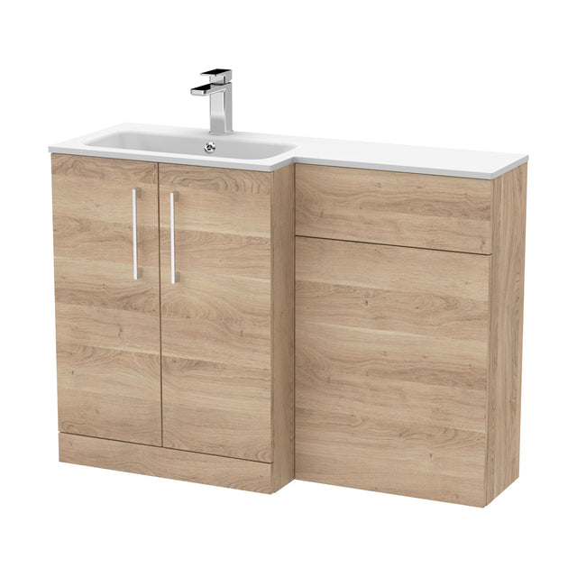 [BFLE3012L] Bramshall Contemporary 2 Door Left-Hand Floor Standing Combination Unit with Stone Basin, Bleached Oak, 1100mm - Cutout