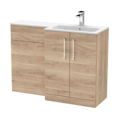 [BFLE3012R] Bramshall Contemporary 2 Door Right-Hand Floor Standing Combination Unit with Stone Basin, Bleached Oak, 1100mm - Cutout
