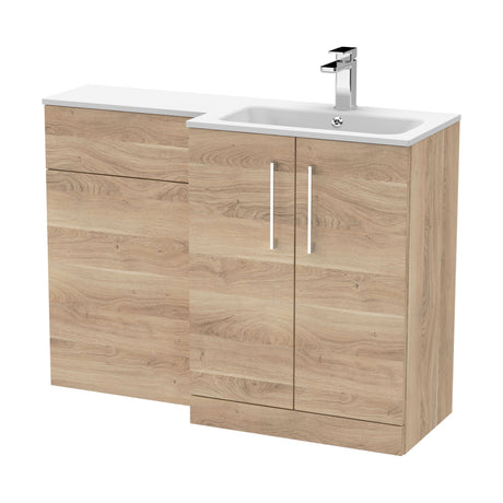 [BFLE3012R] Bramshall Contemporary 2 Door Right-Hand Floor Standing Combination Unit with Stone Basin, Bleached Oak, 1100mm - Cutout