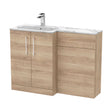 [BFLE3013L] Bramshall Contemporary 2 Door Left-Hand Floor Standing Combination Unit with Stone Basin, Bleached Oak, 1100mm - Cutout